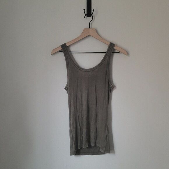 Aerie Real Soft Ribbed Snap Front Tank in Brown Green Size Medium - Picture 2 of 6